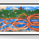 a long framed painting of the Sussex Knucker dragon
