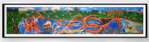 a long framed painting of the Sussex Knucker dragon