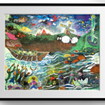 a framed painting of the wreck of the Indiana