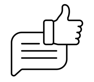 an icon showing a thumbs up and a speech bubble