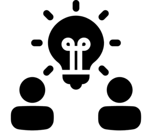 an icon showing two people with an illuminated lightbulb