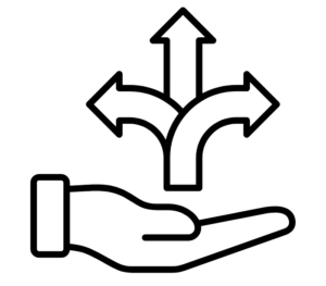 an icon showing an open hand with direction arrows coming out from it